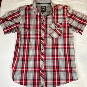 Hart & Huntington Plaid Casual Button-Down Shirt Men's L Red Cotton Blend